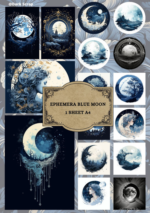 Papier scrapbooking Lune bleue  Ephéméra