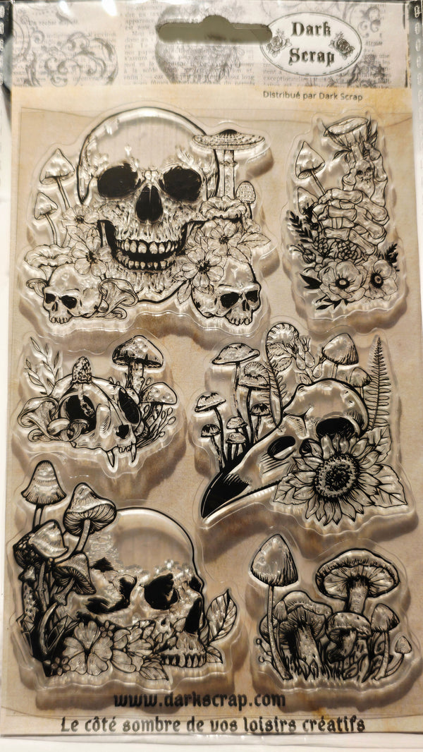 Tampon crâne & champignons , crâne corbeau -  T168