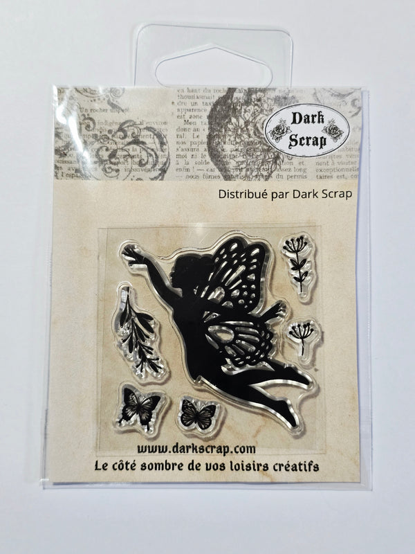 Tampon fée papillons fleurs - mini tampon T155